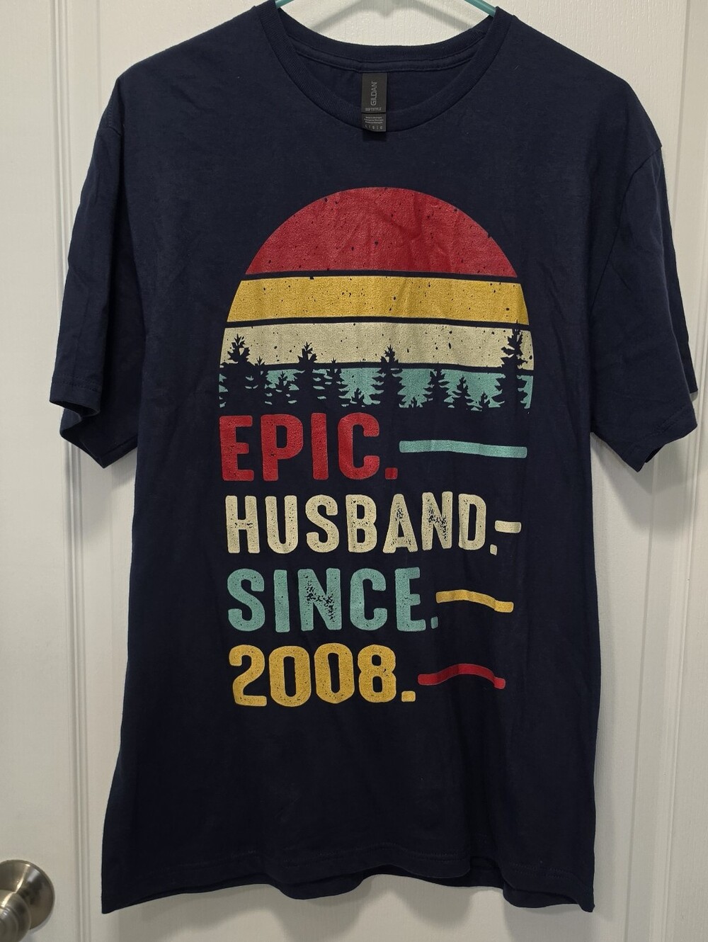 Gildan Navy Graphic 'Epic Husband Since 2008' Tee